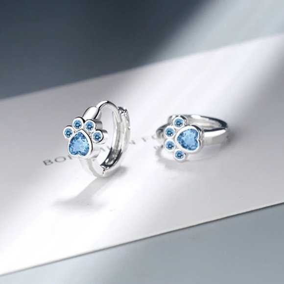 *NEW 925 Sterling Silver Diamond Paw Hoop Earrings - Picture 7 of 10